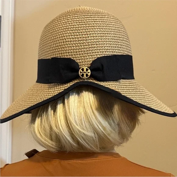 Tory Burch✨ Tan and black Sun Hat one size UPF 50+ - Picture 11 of 15